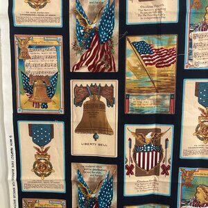 Patriotic Cotton Fabric Vintage-Style Vignettes Flag, Liberty Bell, Eagle